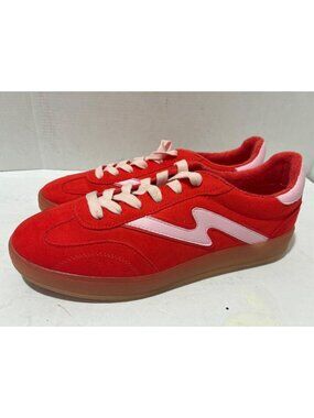 Madden Girl Giia sneakers vibrant red suede pink lightning bolt gum sole sze 8.5